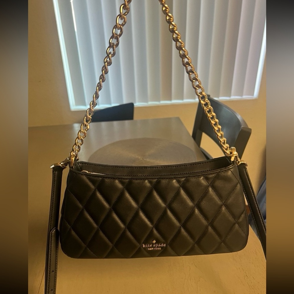 Kate Spade Black Quilted Shoulder Bag with Gold Chain